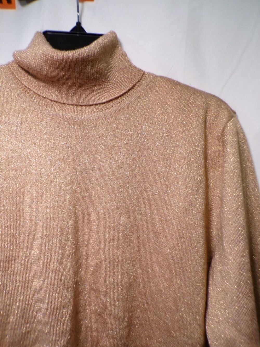 Jeanne Pierre Women's Metallic Gold Turtleneck Sweater Size M Pullover - Picture 2 of 5